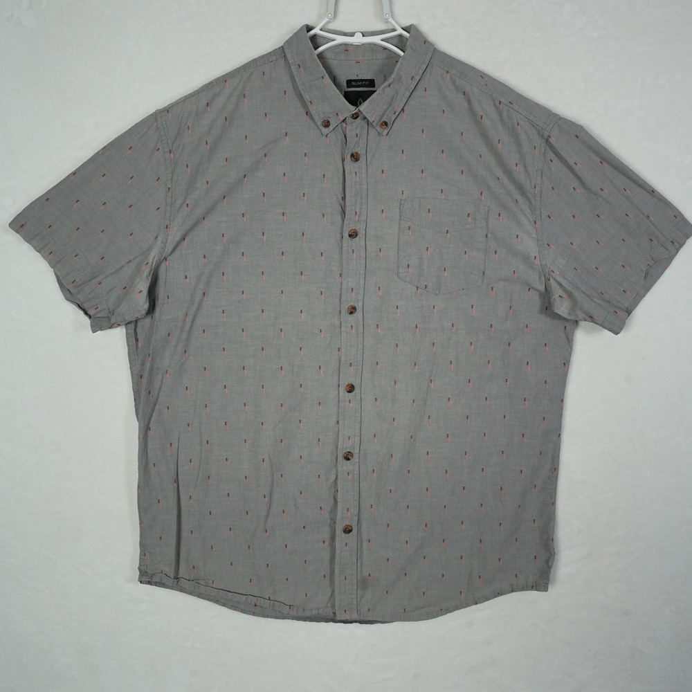 prAna Mens Slim Fit Short Sleeve Button Down Shirt Grey Dash M11170311‎ XXL